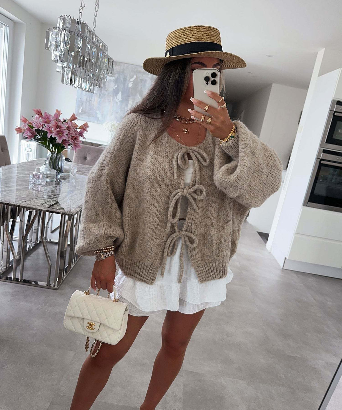 Casual Knitted Bow Lace Up Cardigan Women Solid O-neck Short Sleeve Hollow Out Sweater Female Autumn Lady Solid Streetwear NorixaFashion.com