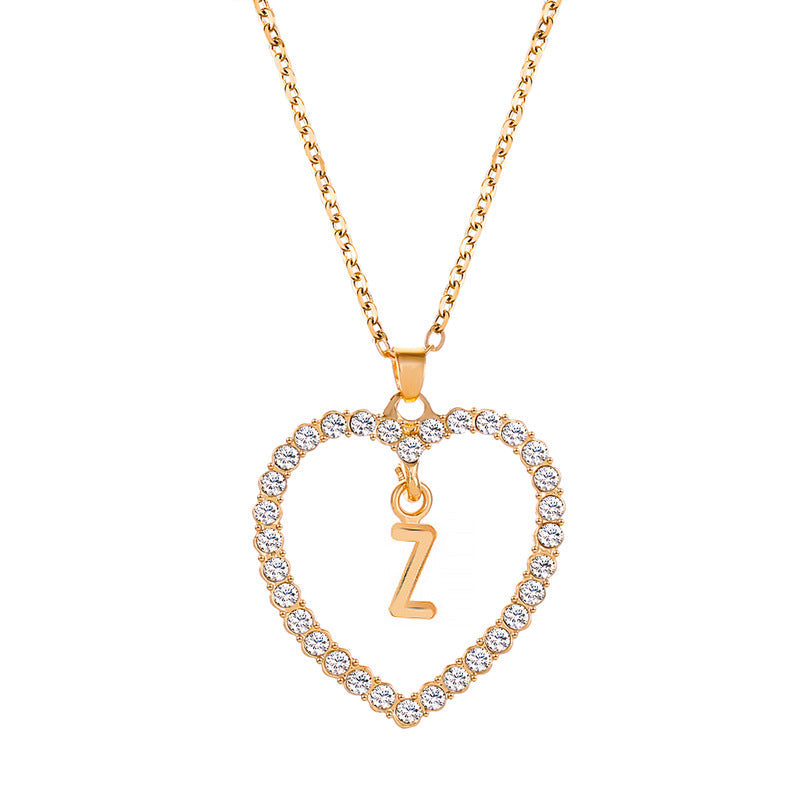 Womens Stylish & Minimalist Diamond-Encrusted 26-Letter Heart Pendant Necklace LuxuryLifeWay Online Store