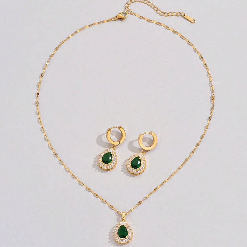 Retro Hong Kong Style Jade White Suit Necklace Earrings All-match Jewelry LadyShow.Store