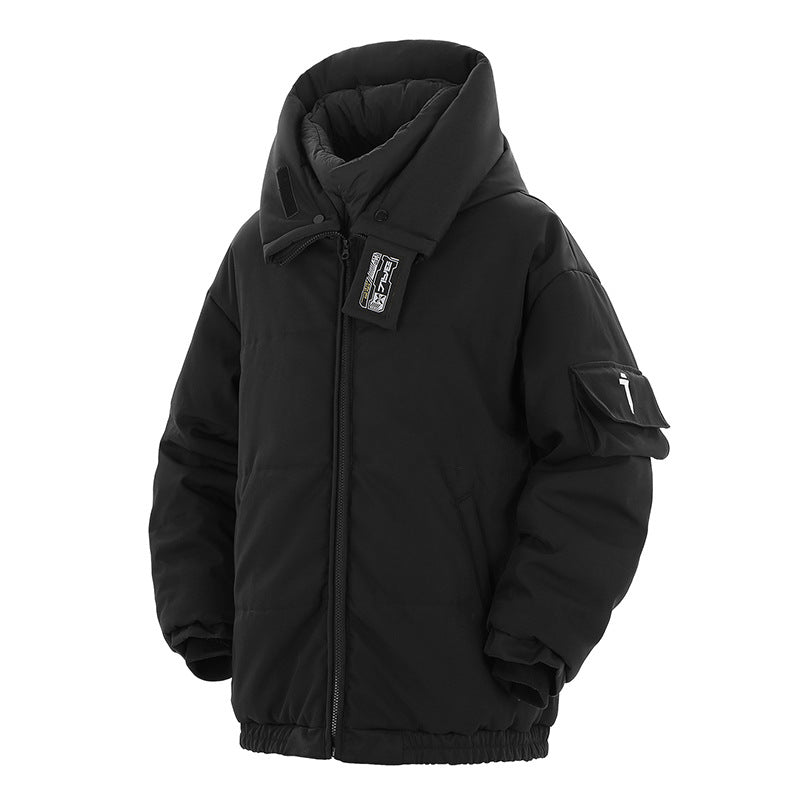 New Fake Two-piece Stand Collar Hooded Cotton Coat Jacket Men Best YouTube Store