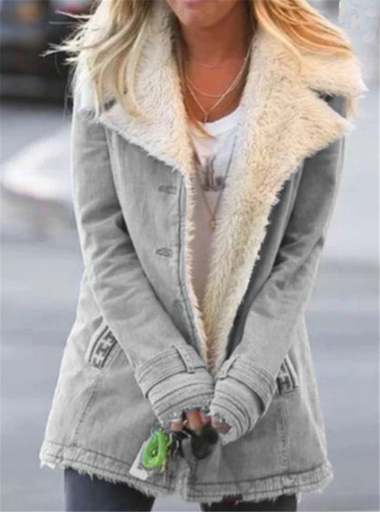 Women Plus Size Warm Coats Composite Plush Button Lapels Jacket Outwearcoat LuxuryLifeWay Online Store
