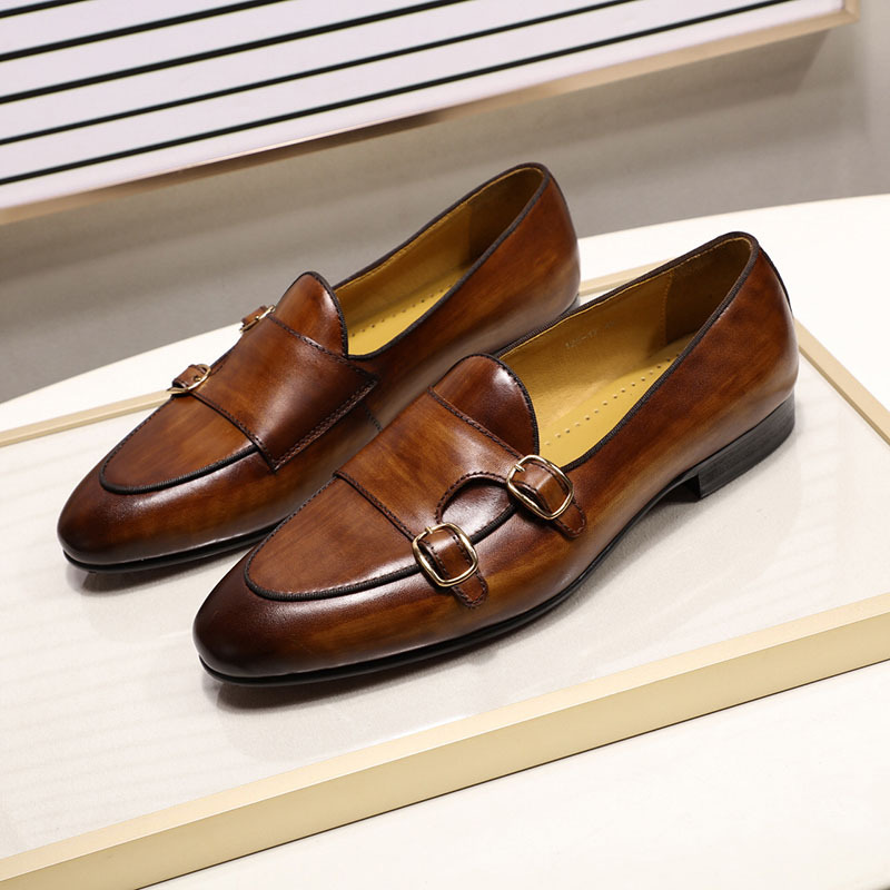 Double Buckle Cowhide Leather Shoes Best YouTube Store