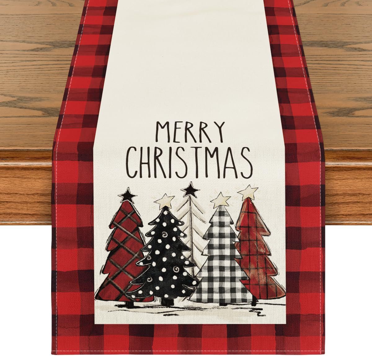 Christmas Trees Merry Xmas Table Runner, Seasonal Winter Holiday Kitchen Dining Table Decoration For Indoor Outdoor Home Party Decor 13 X 72 Inch PearlNestDecor.com