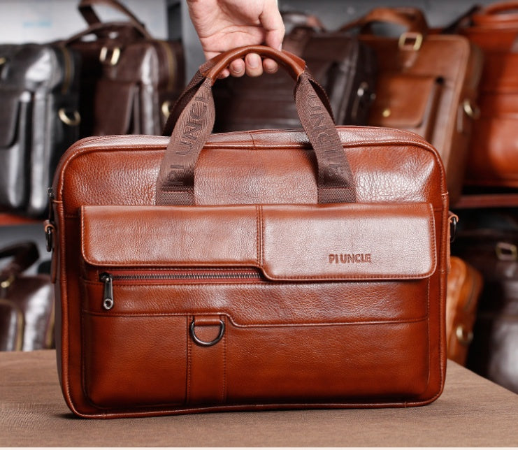Leather Men's Briefcase Top Layer Cowhide Messenger Bag Large Capacity Single Shoulder Bag Business Multi-function CJD