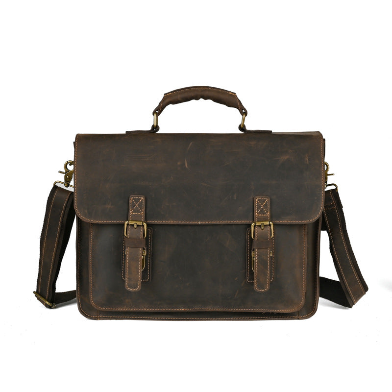 Top Layer Leather One-shoulder Crossbody Laptop Bag CJD
