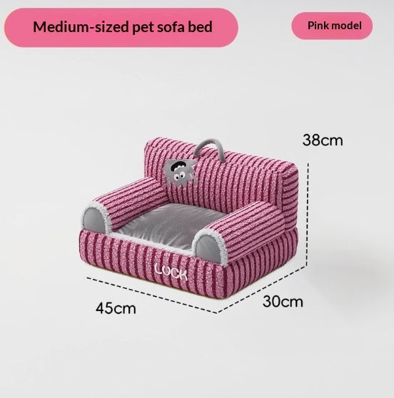 Cat Bed Pet Plush Sofa Cat Striped Raised And Thickened Non-Slip Sofa Pets Fashion