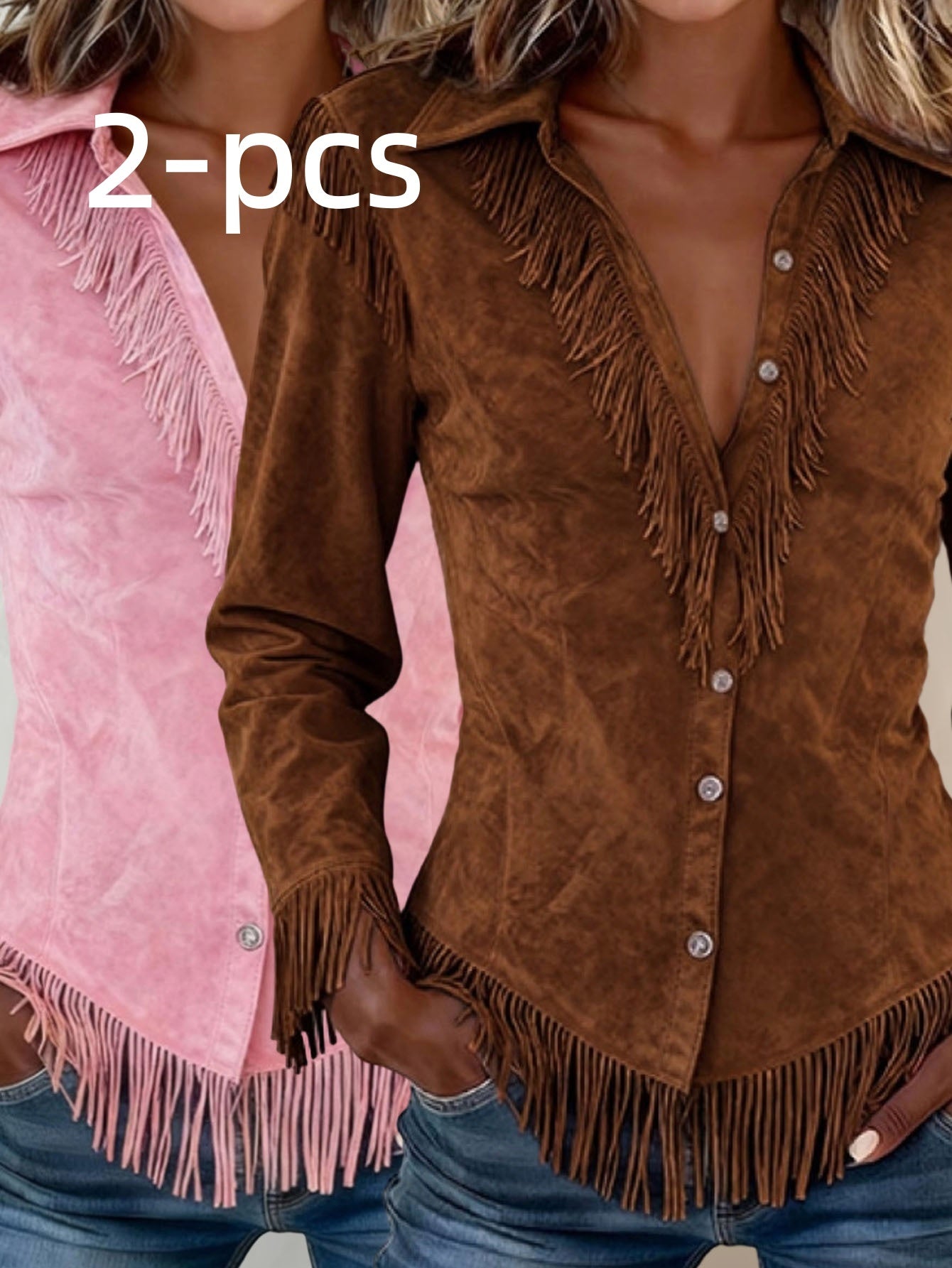 Western Cowboy-Style Suede Fringe Slim-Fit Long-Sleeve Shirt NorixaFashion.com