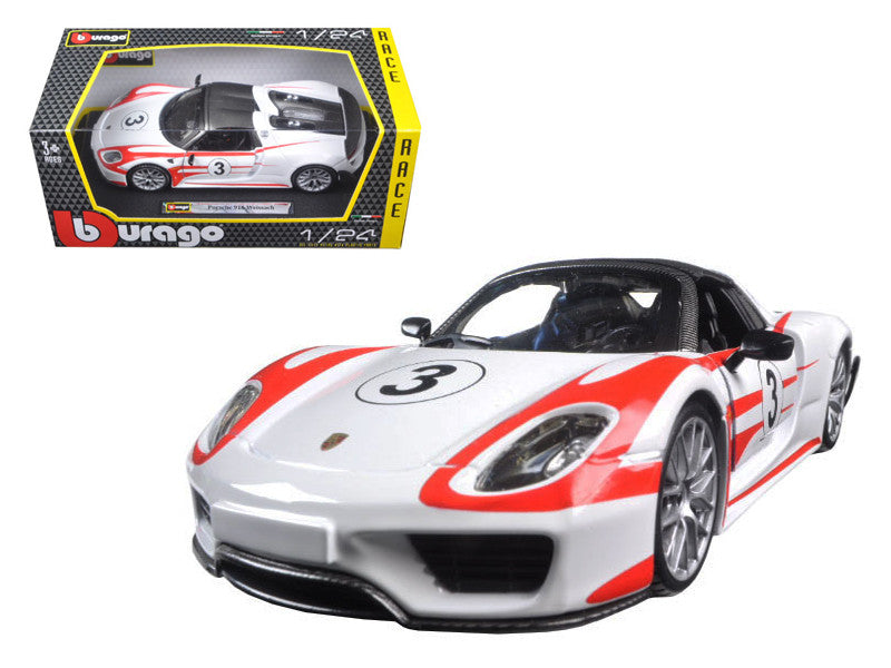 Porsche 918 Spyder Weissach #3 White 1/24 Diecast Model Car by Bburago LuxuryLifeWay Online Store