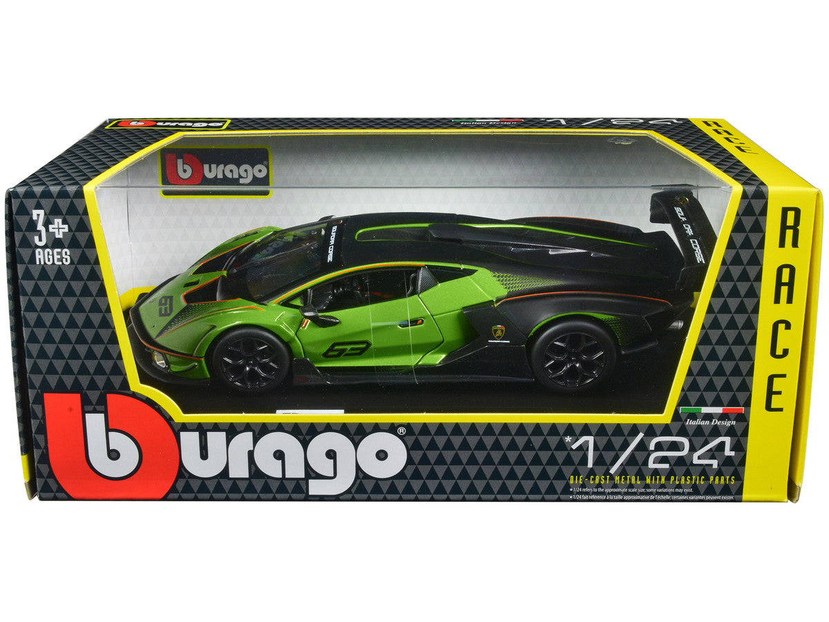 Lamborghini Essenza SCV12 #63 Green Metallic and Black "Squadra Corse" "Race" Series 1/24 Diecast Model Car by Bburago LuxuryLifeWay Online Store