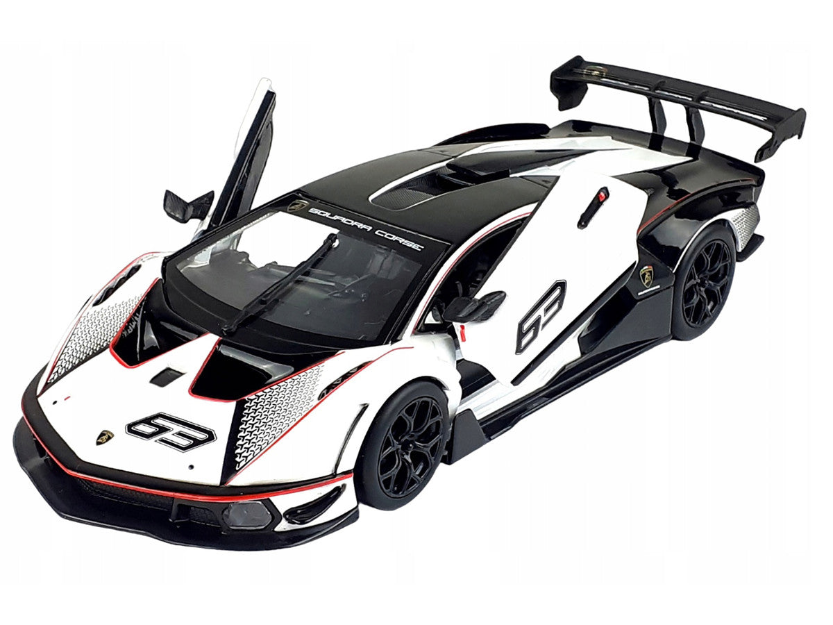Lamborghini Essenza SCV12 #63 White and Black "Squadra Corse" "Race" Series 1/24 Diecast Model Car by Bburago LuxuryLifeWay Online Store