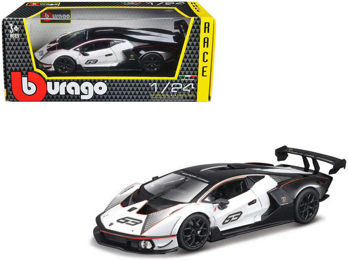 Lamborghini Essenza SCV12 #63 White and Black "Squadra Corse" "Race" Series 1/24 Diecast Model Car by Bburago LuxuryLifeWay Online Store