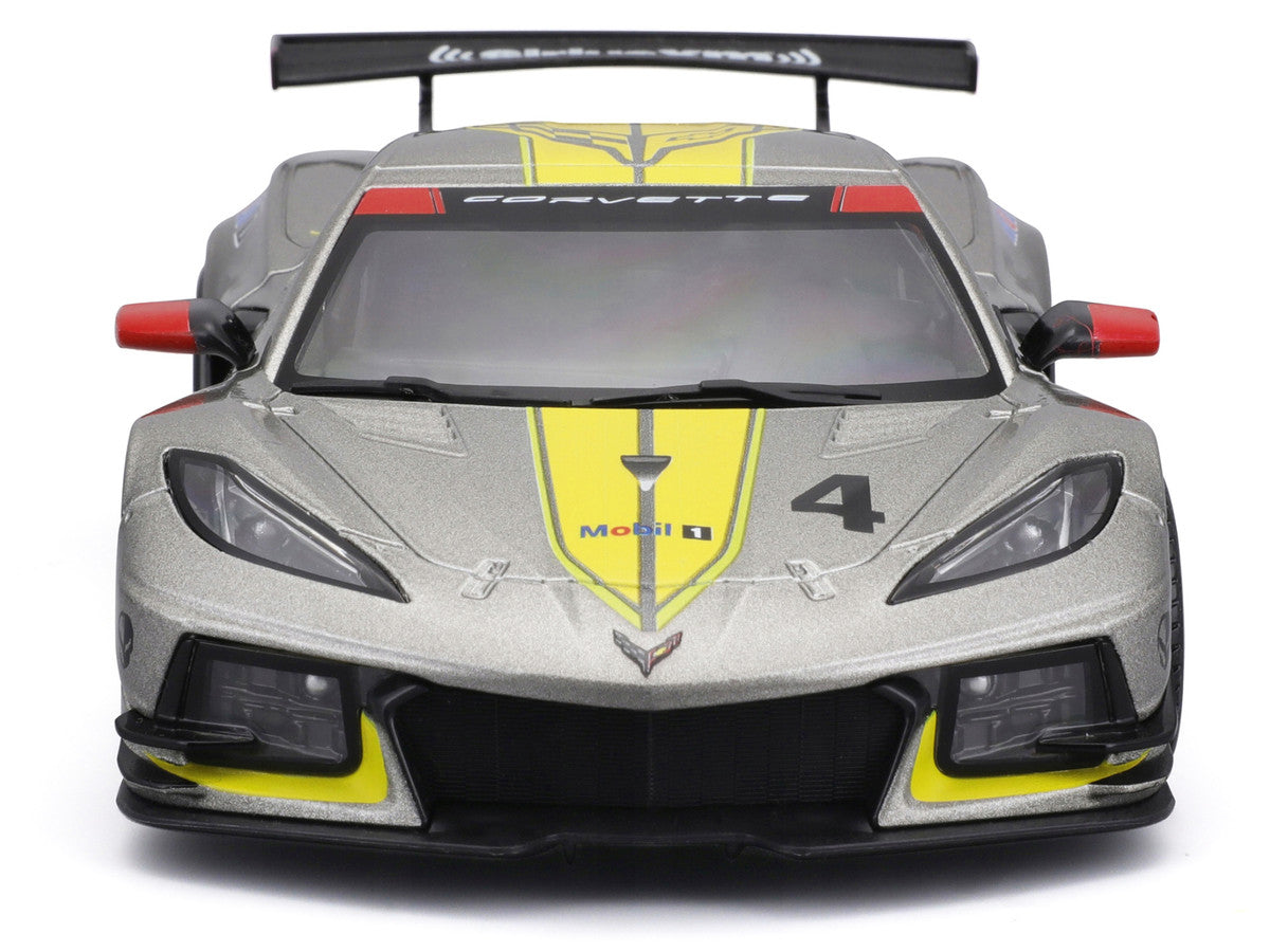 2020 Chevrolet Corvette C8.R #4 Silver Metallic with Yellow Stripes "Race" Series 1/24 Diecast Model Car by Bburago LuxuryLifeWay Online Store