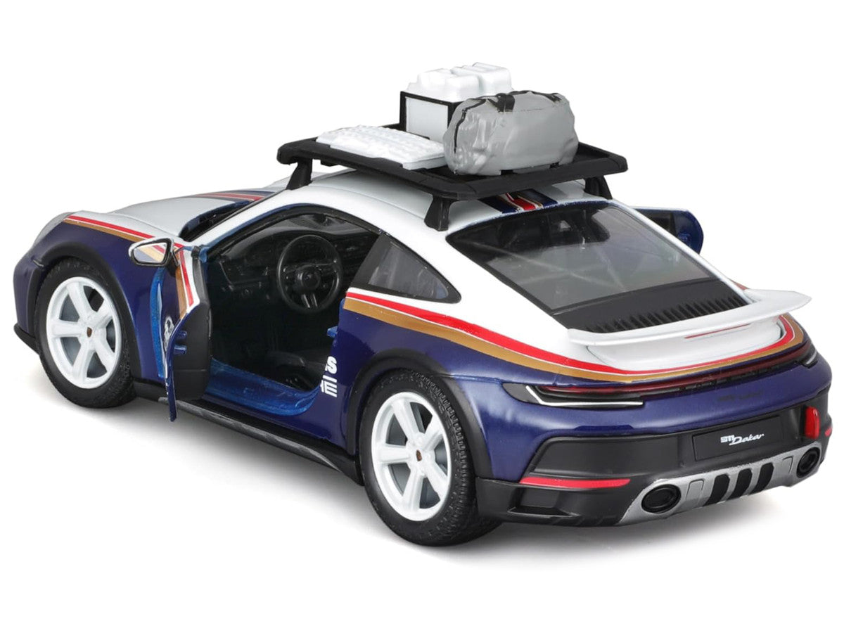 Porsche 911 Dakar #953 "Roughroads Porsche" Blue and White with Stripes and Roof Rack "Race" Series 1/24 Diecast Model Car by Bburago LuxuryLifeWay Online Store