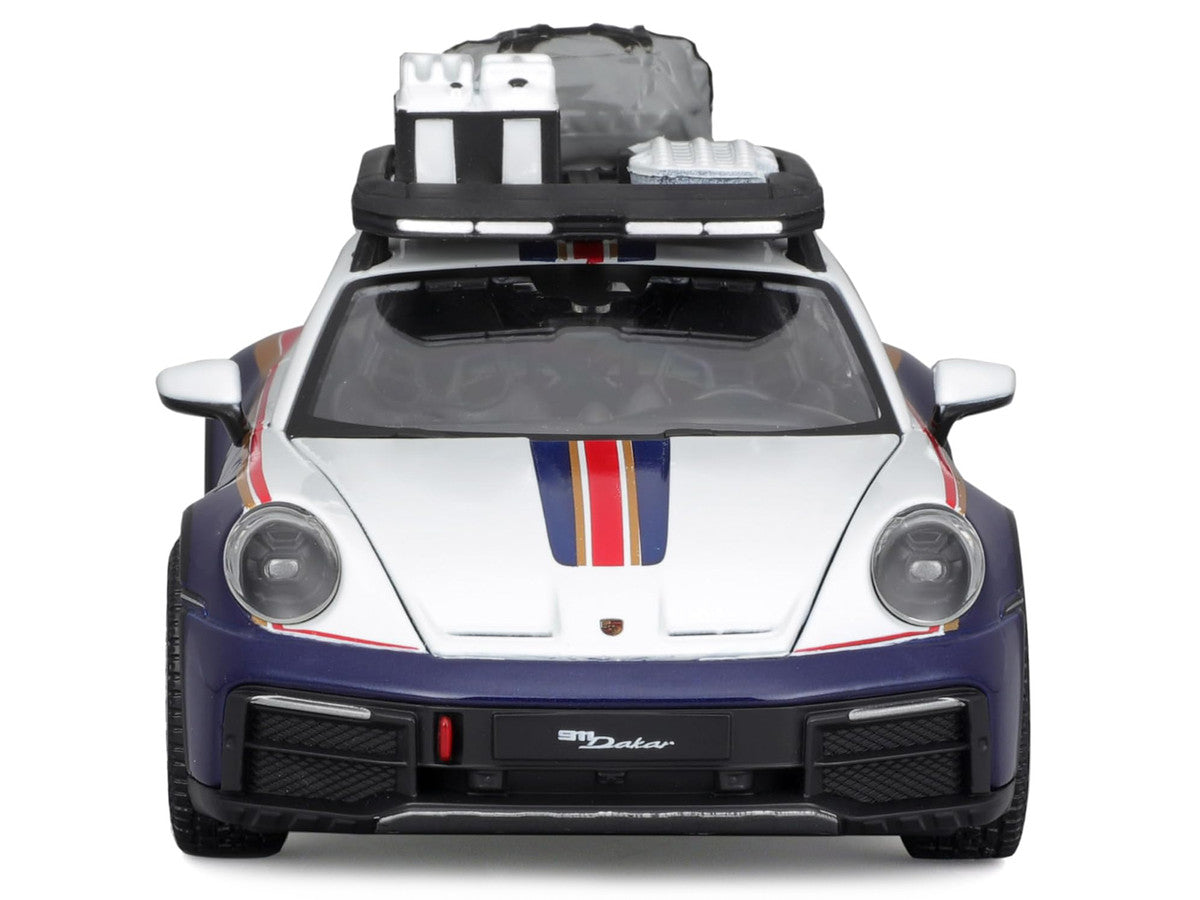 Porsche 911 Dakar #953 "Roughroads Porsche" Blue and White with Stripes and Roof Rack "Race" Series 1/24 Diecast Model Car by Bburago LuxuryLifeWay Online Store