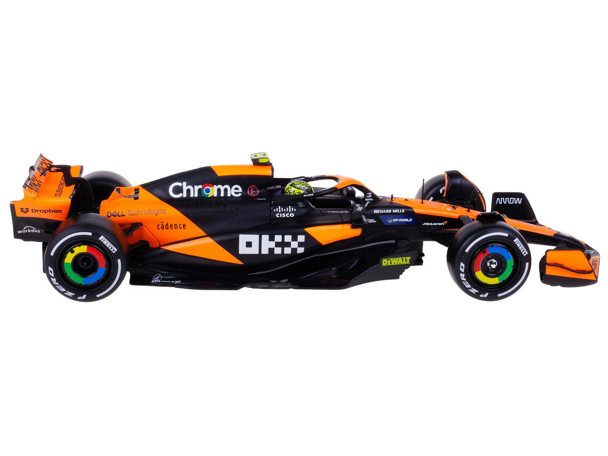 McLaren MCL38 #4 Lando Norris "OKX" Winner Formula One F1 "Miami GP" (2024) with Display Case 1/24 Diecast Model Car by Bburago LuxuryLifeWay Online Store