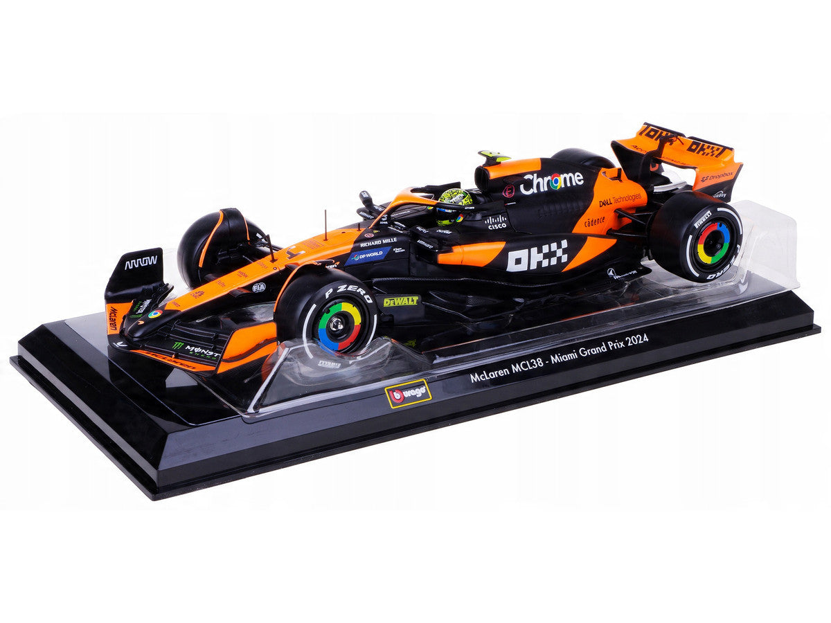 McLaren MCL38 #4 Lando Norris "OKX" Winner Formula One F1 "Miami GP" (2024) with Display Case 1/24 Diecast Model Car by Bburago LuxuryLifeWay Online Store