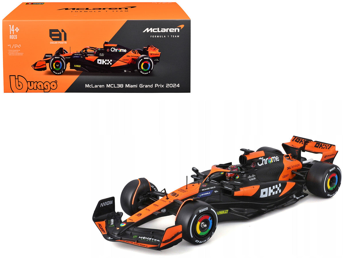 McLaren MCL38 #81 Oscar Piastri "OKX" Formula One F1 "Miami GP" (2024) with Display Case 1/24 Diecast Model Car by Bburago LuxuryLifeWay Online Store
