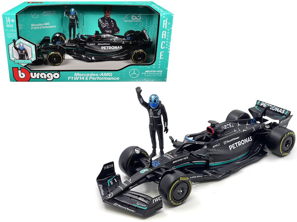 Mercedes-AMG W14 E Performance #63 George Russell "Petronas" Formula One F1 World Championship (2023) with Driver Figure 1/24 Diecast Model Car by Bburago LuxuryLifeWay Online Store