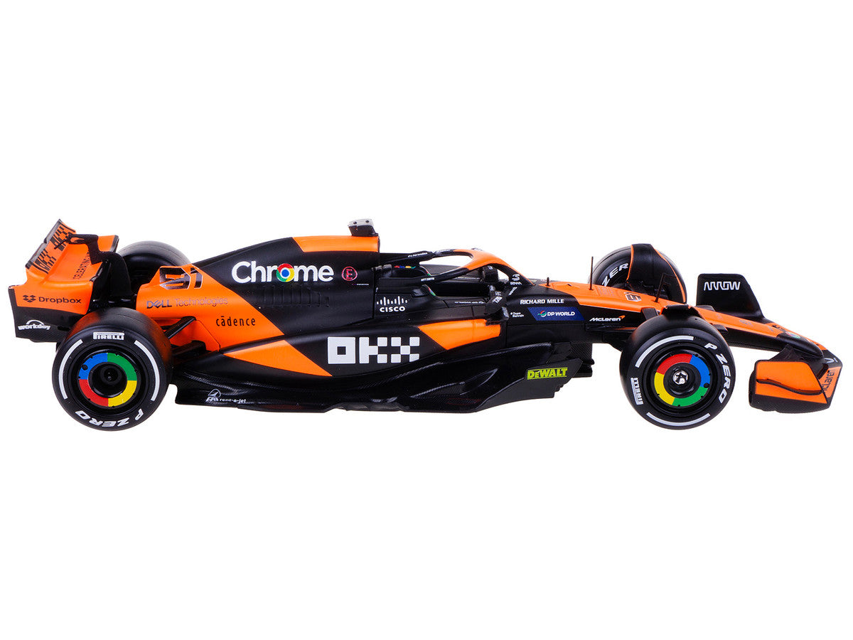 McLaren MCL38 #81 Oscar Piastri "OKX" Formula One F1 "Miami GP" (2024) with Driver Figure "Race" Series 1/24 Diecast Model Car by Bburago LuxuryLifeWay Online Store