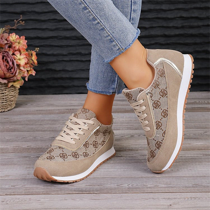 Flower Print Lace-up Sneakers Casual Fashion Lightweight Breathable Walking Running Sports Shoes Women Flats CJD