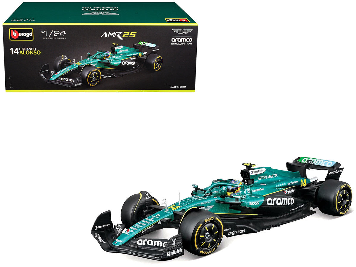 Aston Martin AMR25 #14 Fernando Alonso "Aramco" Formula One F1 "World Championship" (2025) 1/24 Diecast Model Car by Bburago LuxuryLifeWay Online Store
