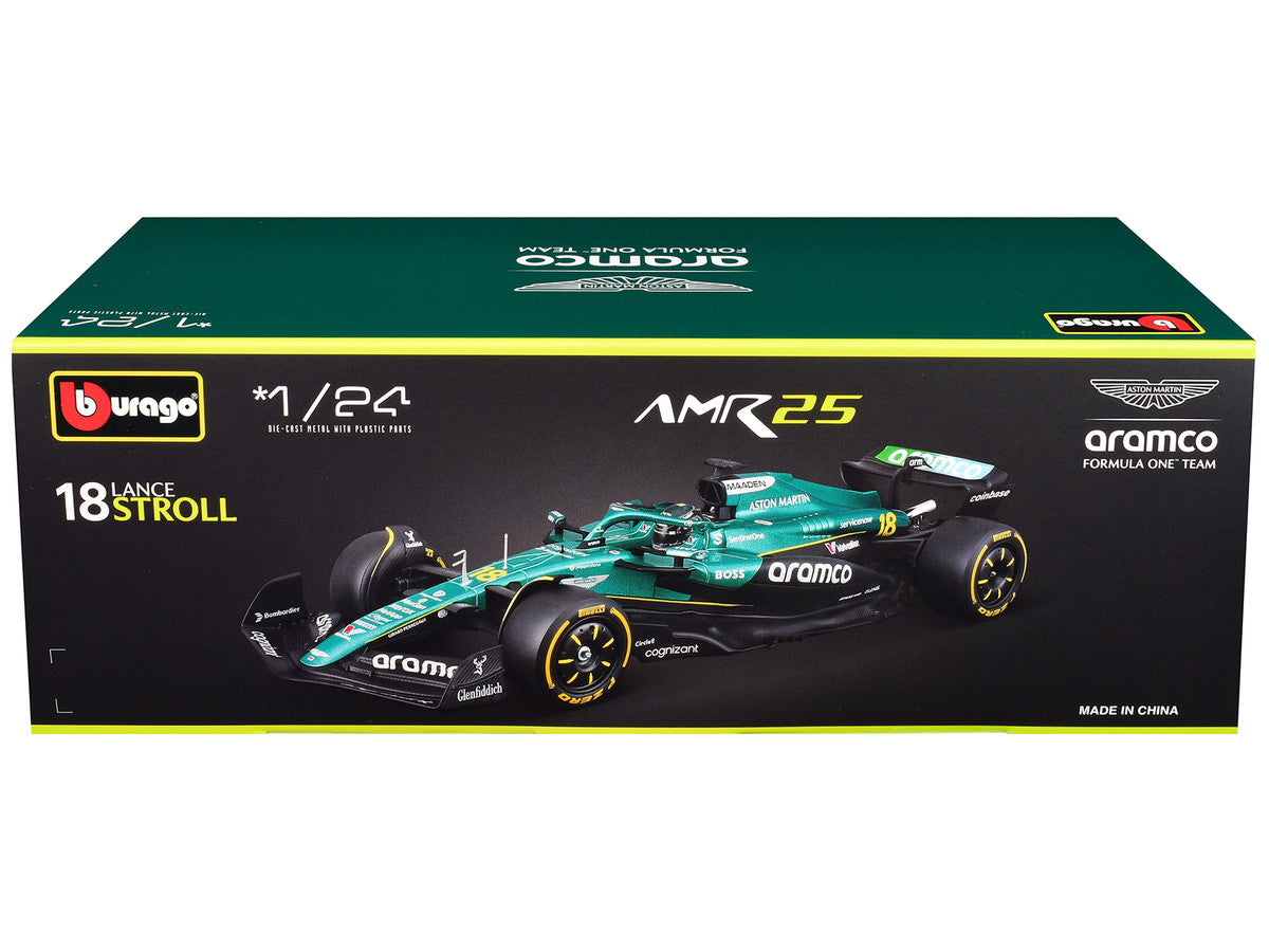 Aston Martin AMR25 #18 Lance Stroll "Aramco" Formula One F1 "World Championship" (2025) 1/24 Diecast Model Car by Bburago LuxuryLifeWay Online Store
