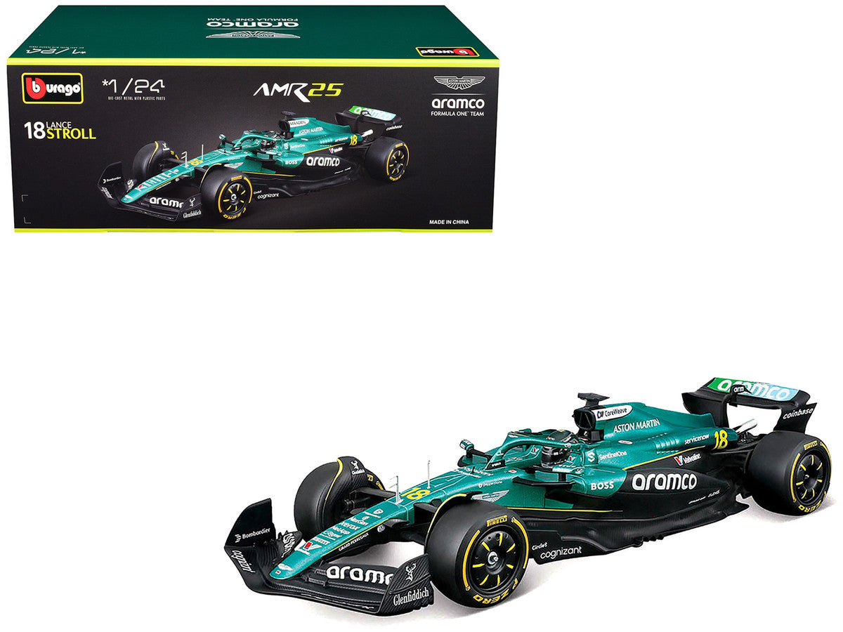 Aston Martin AMR25 #18 Lance Stroll "Aramco" Formula One F1 "World Championship" (2025) 1/24 Diecast Model Car by Bburago LuxuryLifeWay Online Store