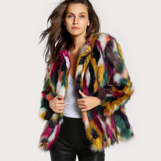 Elegant Colorful Faux Fur Coat NorixaFashion.com