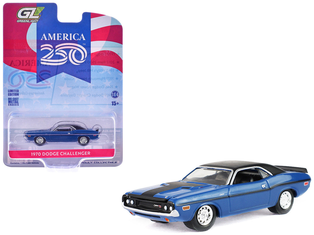 1970 Dodge Challenger Blue with Black Top "America 250 Edition" "Anniversary Collection" Series 18 1/64 Diecast Model Car by Greenlight LuxuryLifeWay Online Store