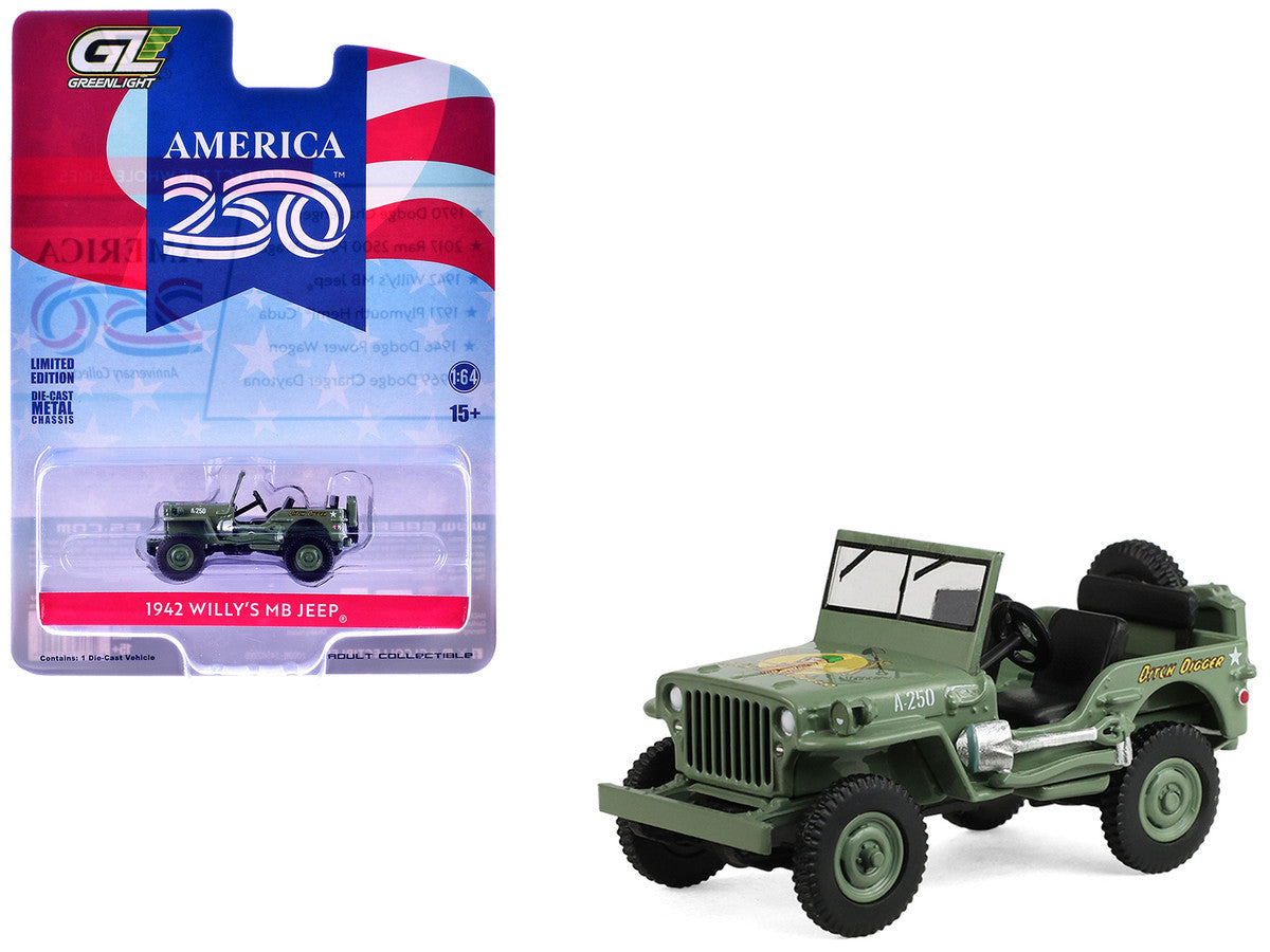 1942 Willy’s MB Jeep Olive Green "America 250 Edition" "Anniversary Collection" Series 18 1/64 Diecast Model Car by Greenlight LuxuryLifeWay Online Store