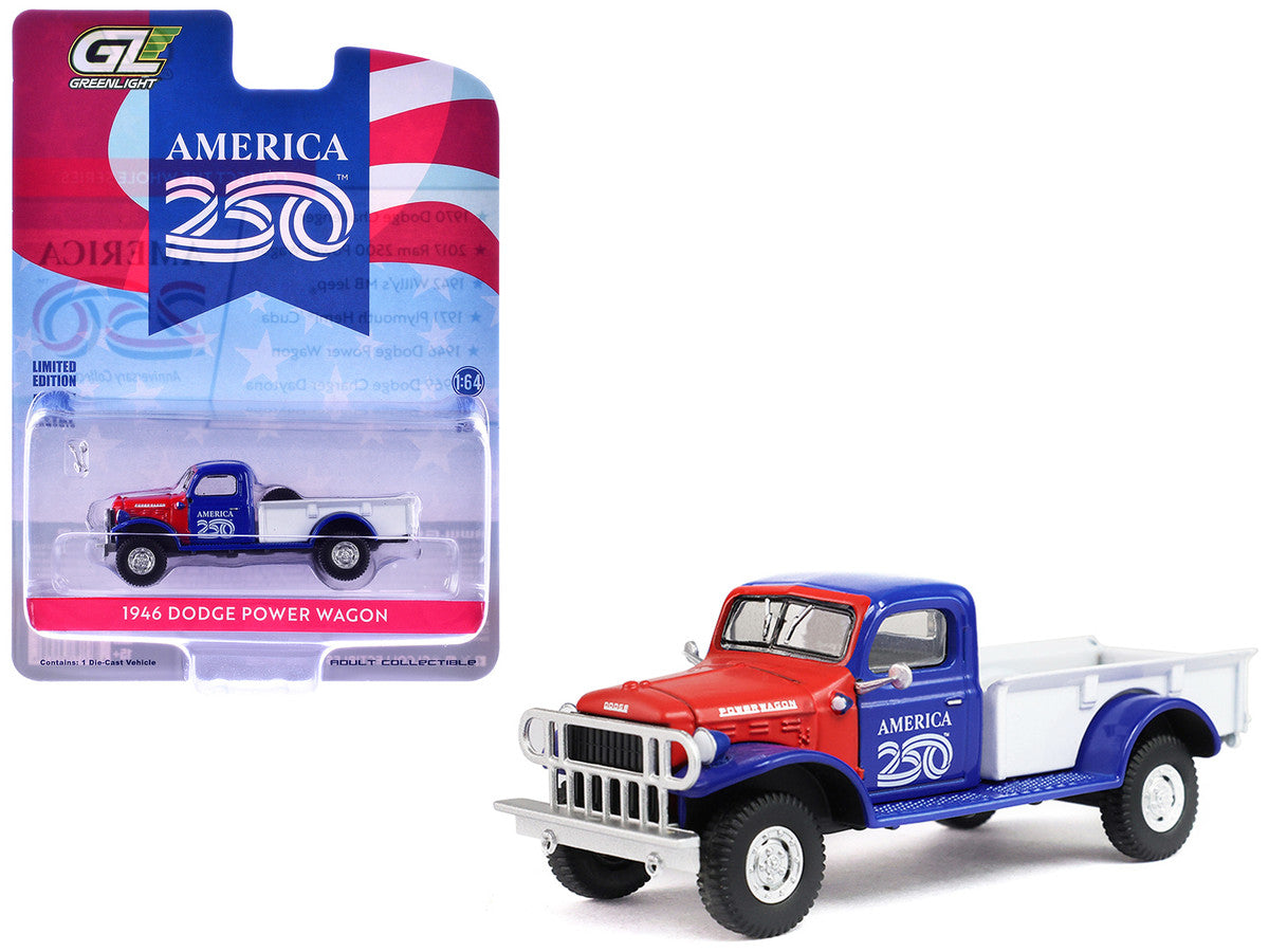 1946 Dodge Power Wagon Pickup Truck Red White and Blue "America 250 Edition" "Anniversary Collection" Series 18 1/64 Diecast Model Car by Greenlight LuxuryLifeWay Online Store