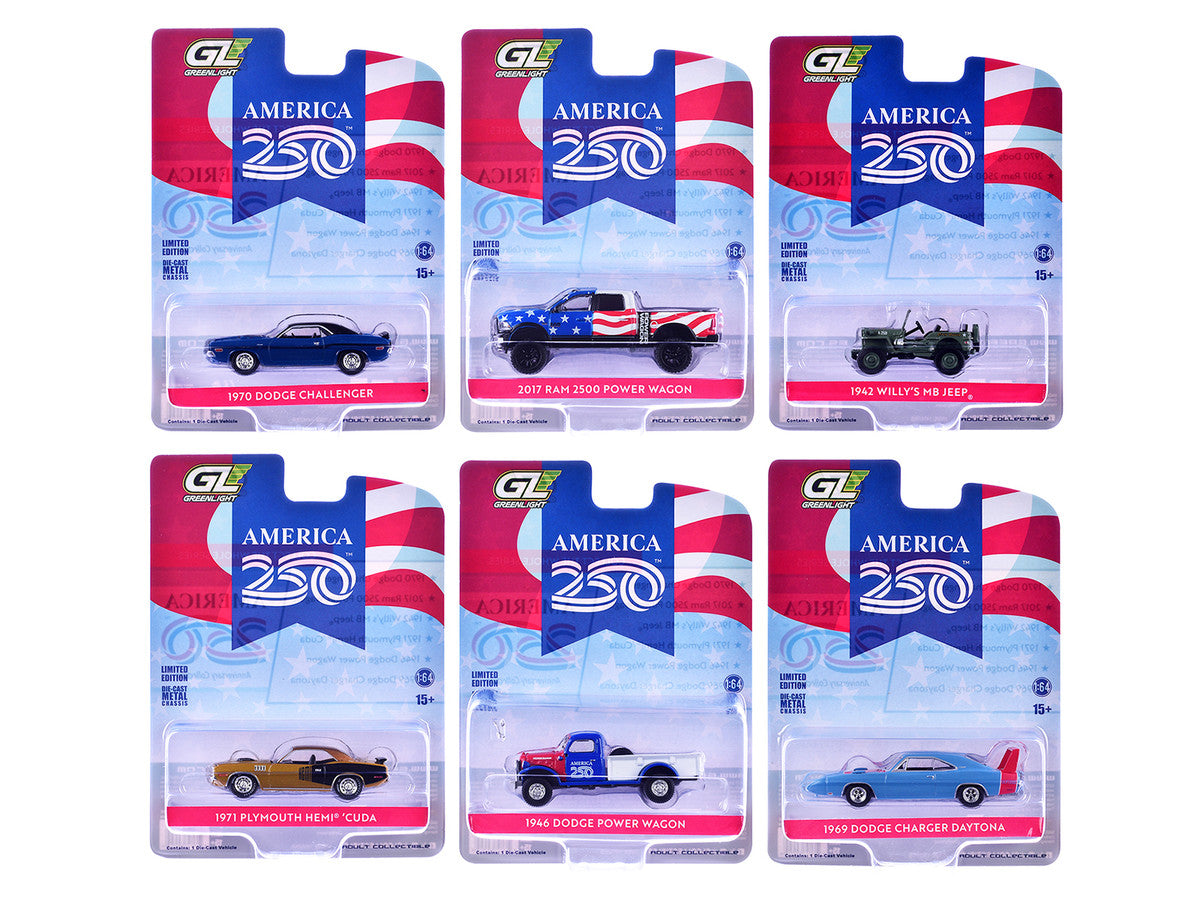 "Anniversary Collection" Series 18 Set of 6 pieces "America 250 Edition" 1/64 Diecast Model Cars by Greenlight LuxuryLifeWay Online Store