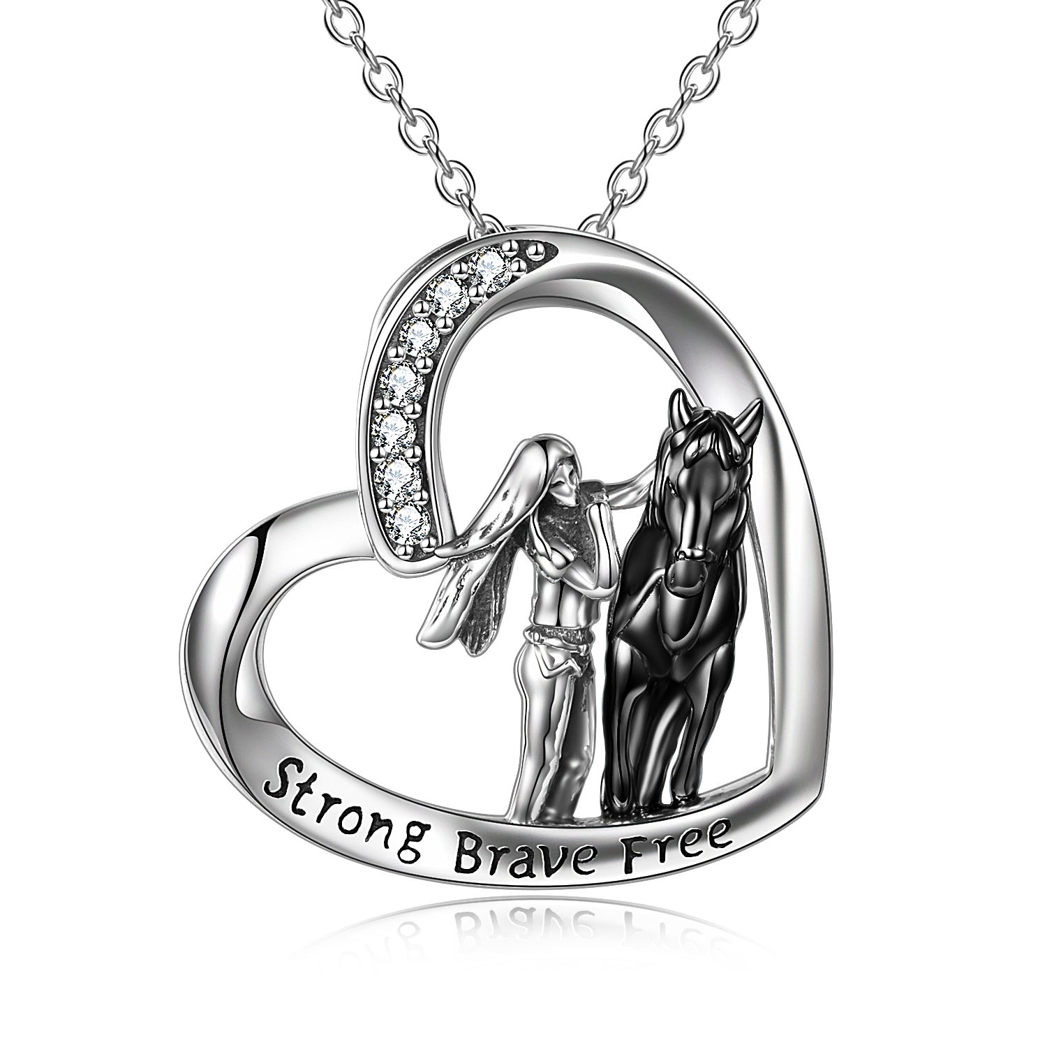 Sterling Silver Horse and Girl Pendant Necklace for Girls Women LadyShow.Store