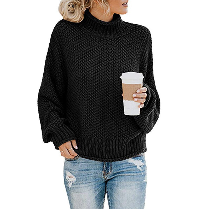 Solid Turtleneck Pullover Sweater Winter Fashion Casual Knitted Long-Sleeved Top Women's Clothing LadyShow.Store