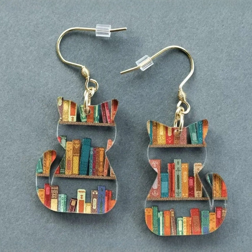 Classic Water Drop Stitching Bookshelf Acrylic Teacher Earrings LadyShow.Store