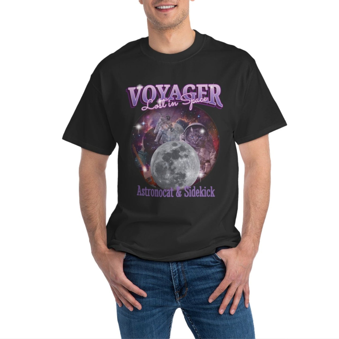 Cat Theme Space Graphic T-Shirt