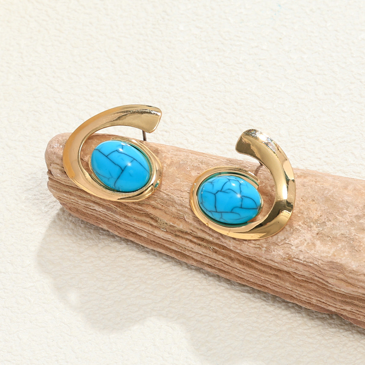 Inlaid Turquoise Spiral Earrings Necklace Bracelet Ring Set LadyShow.Store