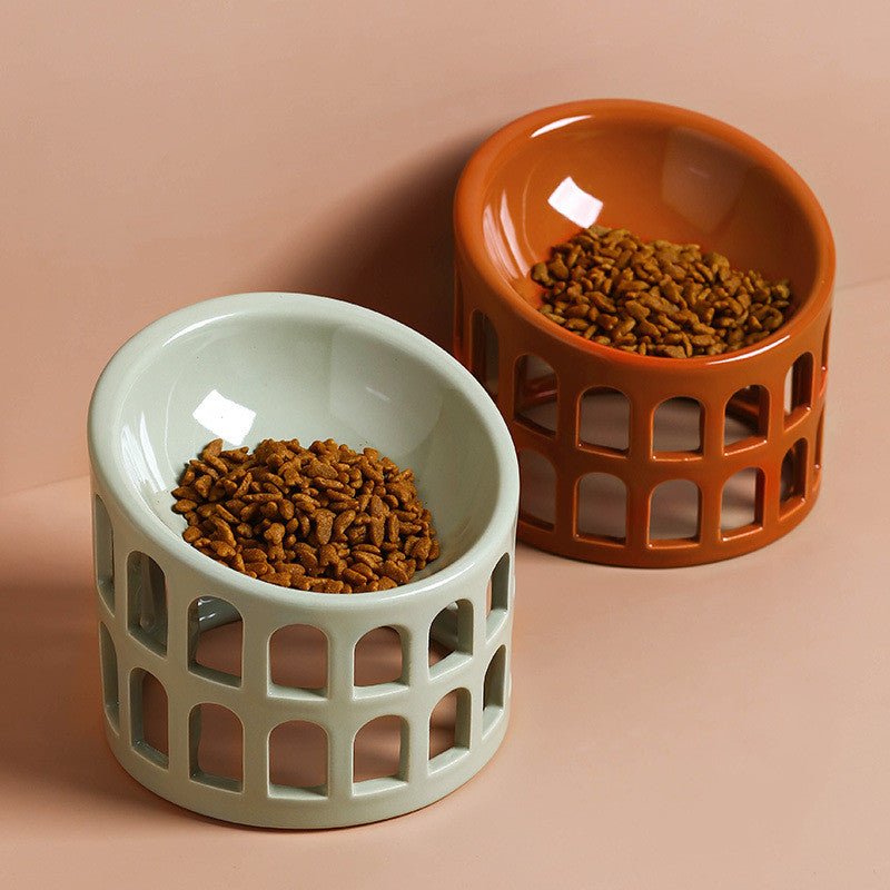 Ceramic High-foot Oblique Neck Pet Bowl Pets Fashion