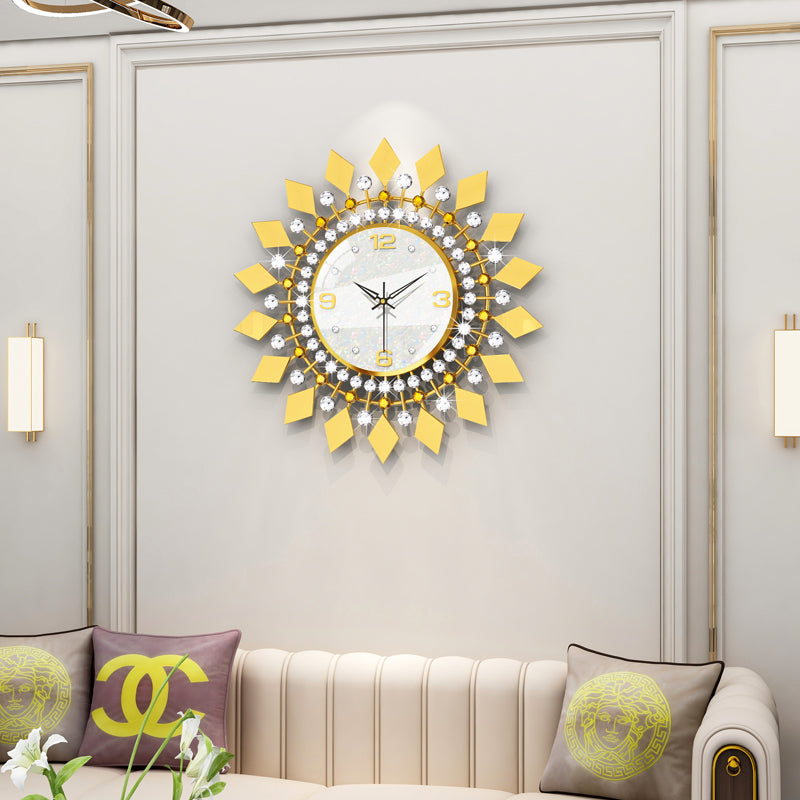 Luxury Gold Crystal Sunburst Wall Clock Modern Living Room Decor PearlNestDecor.com