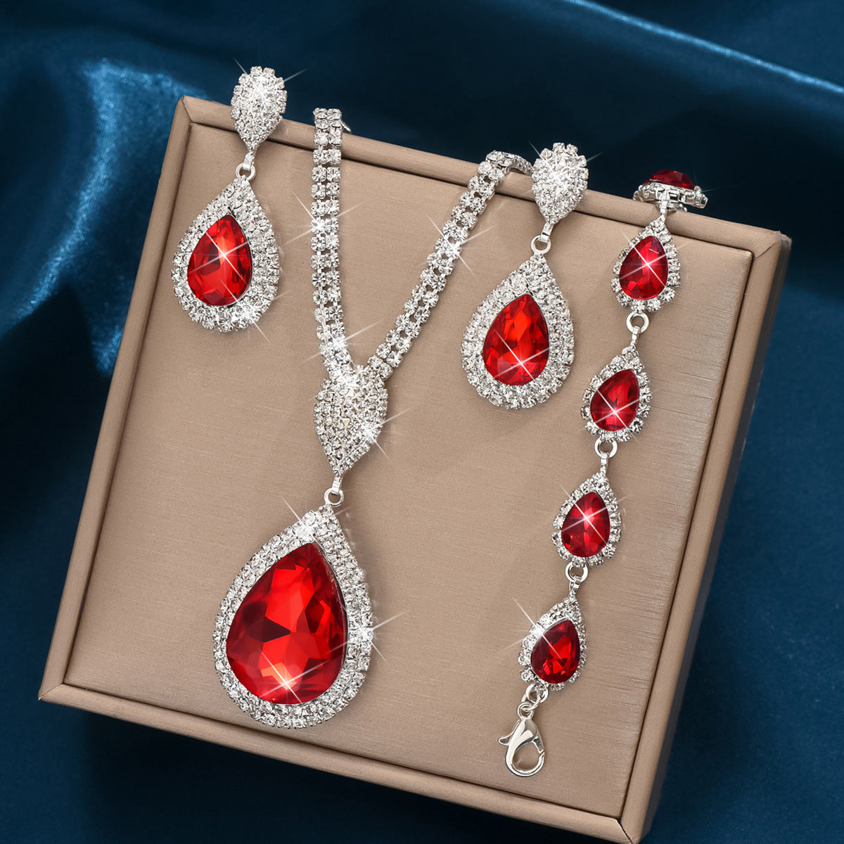 Red Sapphire Blue Water Drop Pendant Affordable Luxury Style Design Niche Trendy Suit LadyShow.Store