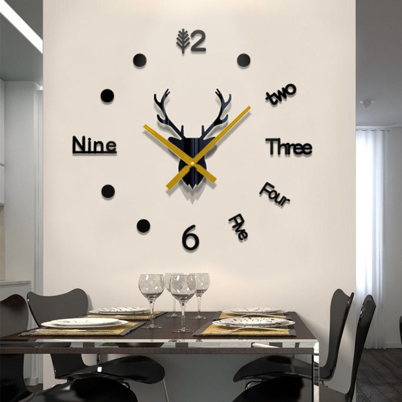 Ins3d deer head creative wall clock PearlNestDecor.com