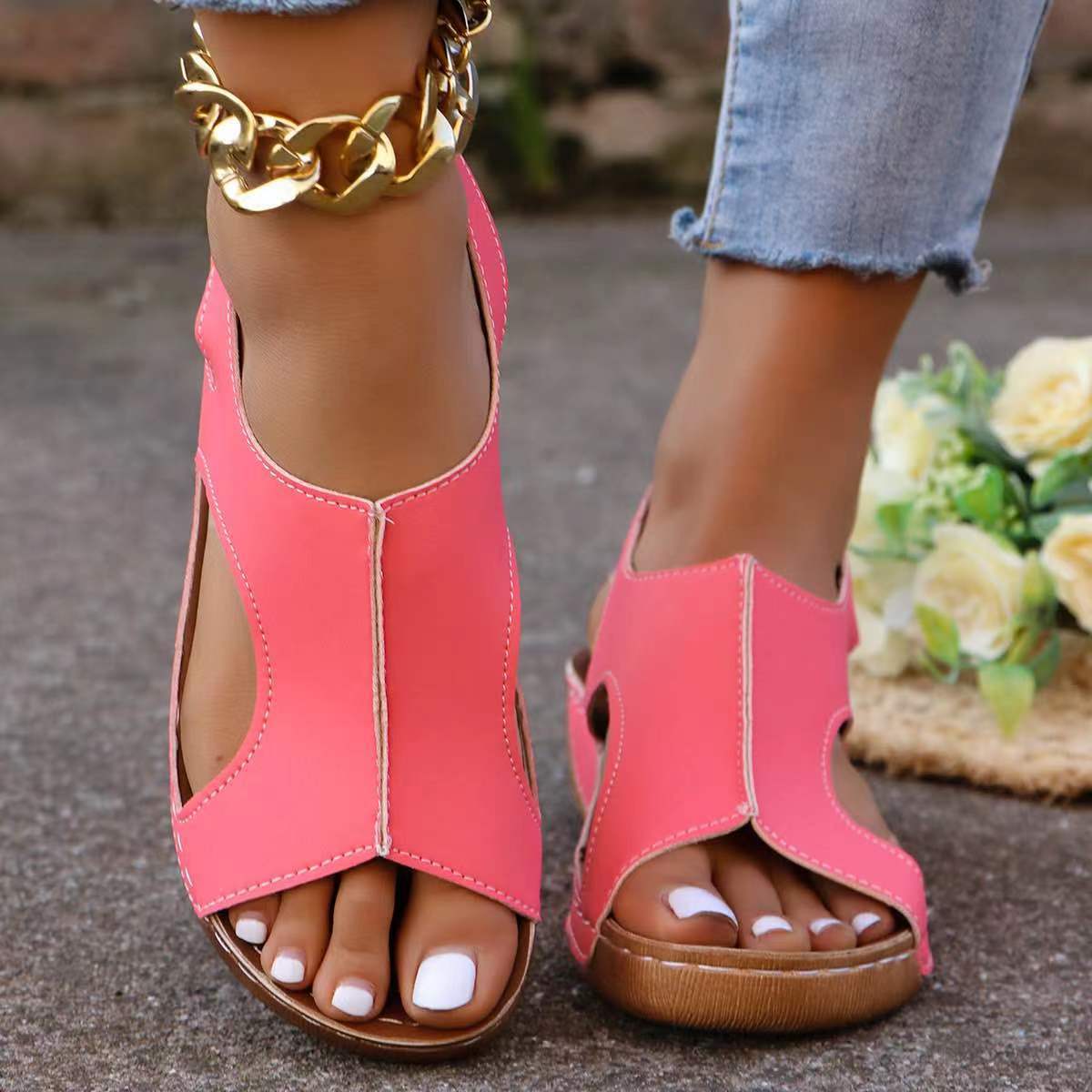 New Summer Wedges Sandals With Elastic Band Design Casual Fish Mouth Shoes For Women CJD