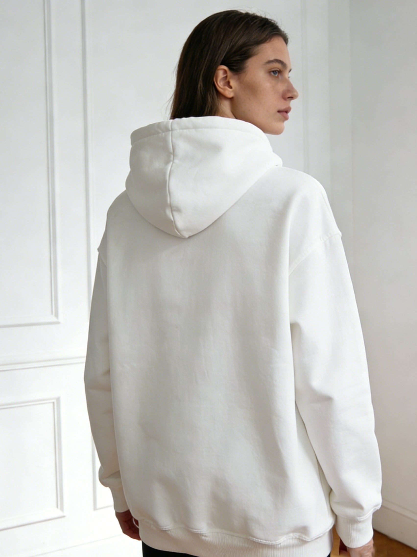 White Oversize Slogan Embroidered Hoodie NorixaFashion.com