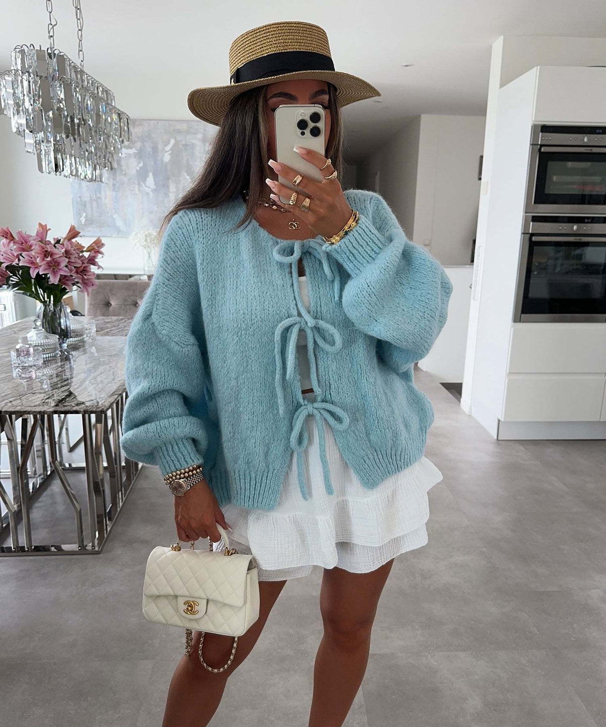 Casual Knitted Bow Lace Up Cardigan Women Solid O-neck Short Sleeve Hollow Out Sweater Female Autumn Lady Solid Streetwear NorixaFashion.com