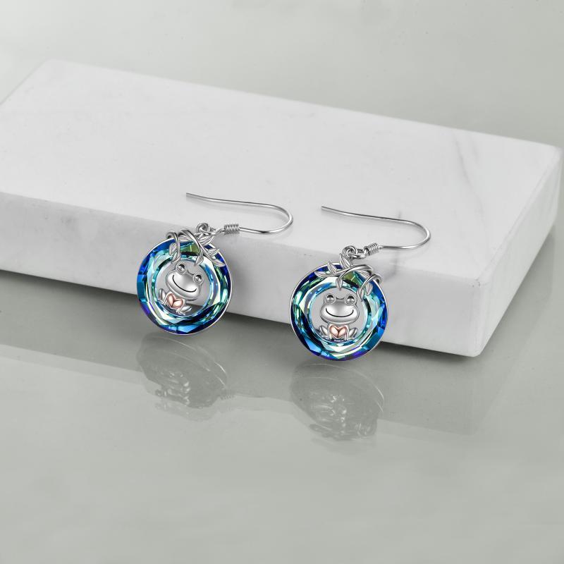 Frog Dangle Earrings with Crystal for Women Sterling Silver LadyShow.Store