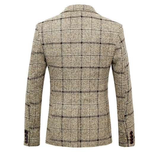 Men's Slim Fit Plaid Wool Suit Jacket S-5XL Pi-Mart