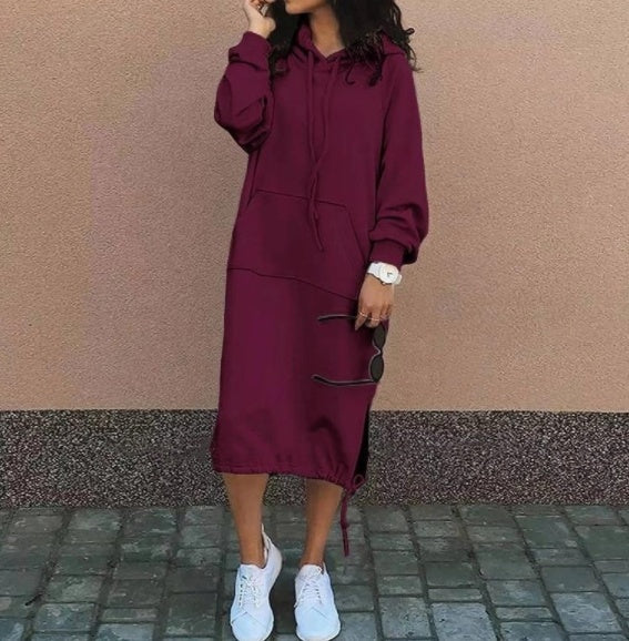 Casual Long-sleeved Hooded Sweater With Pocket Fashion Drawstring Long Sweatshirt Womens Clothing LadyShow.Store