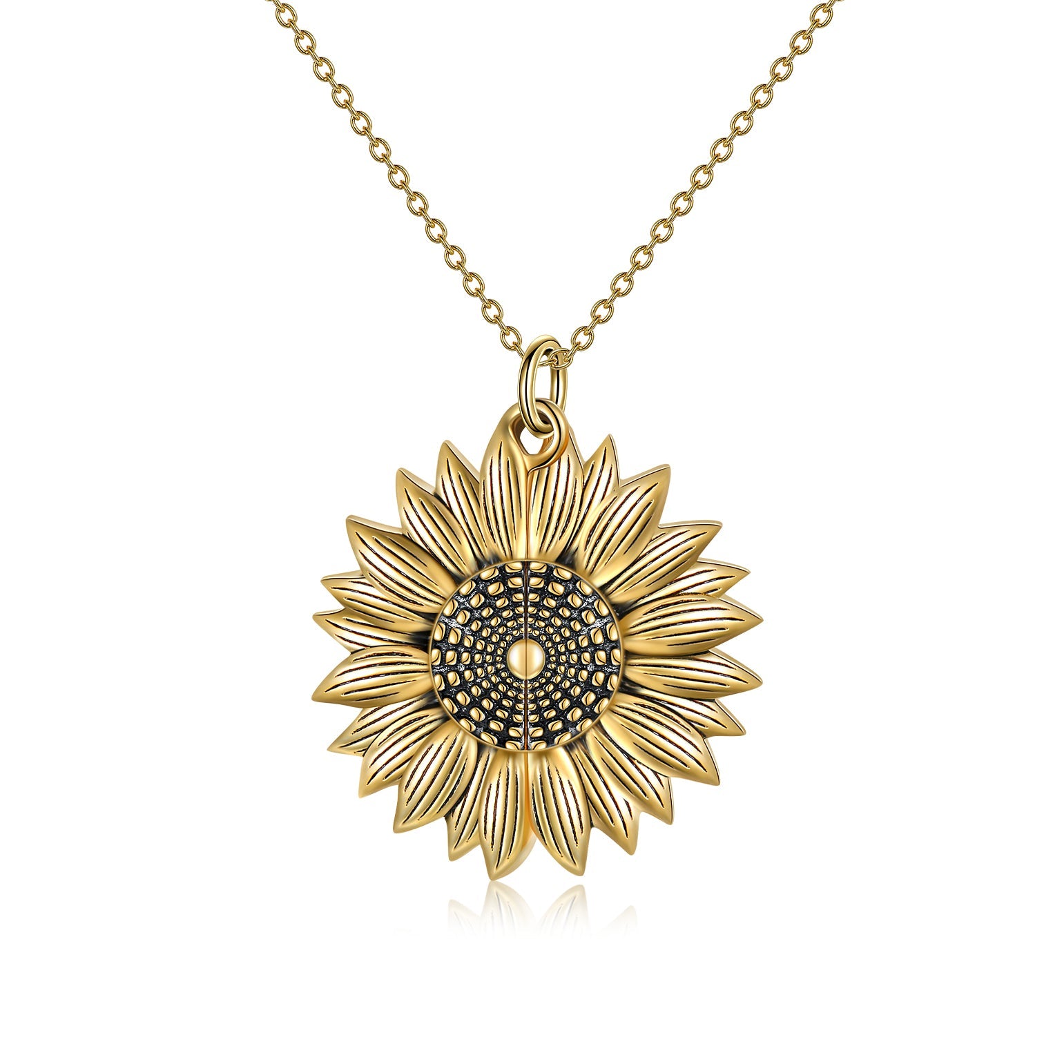 925 Sterling Silver Sunflower Photo Locket Necklace You Are My Sunshine Engraved Pendant LadyShow.Store