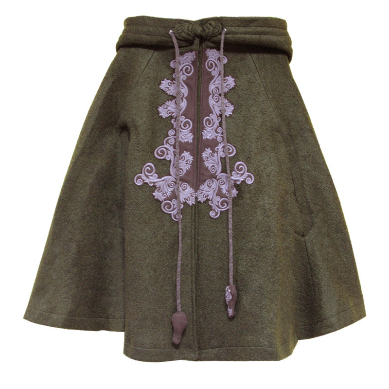 Women's Hooded Embroidery Loose Woolen Cloak Coat Best YouTube Store