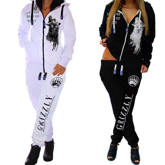 Slim-fit Printed Hooded Sweatshirt Set Sports Suit